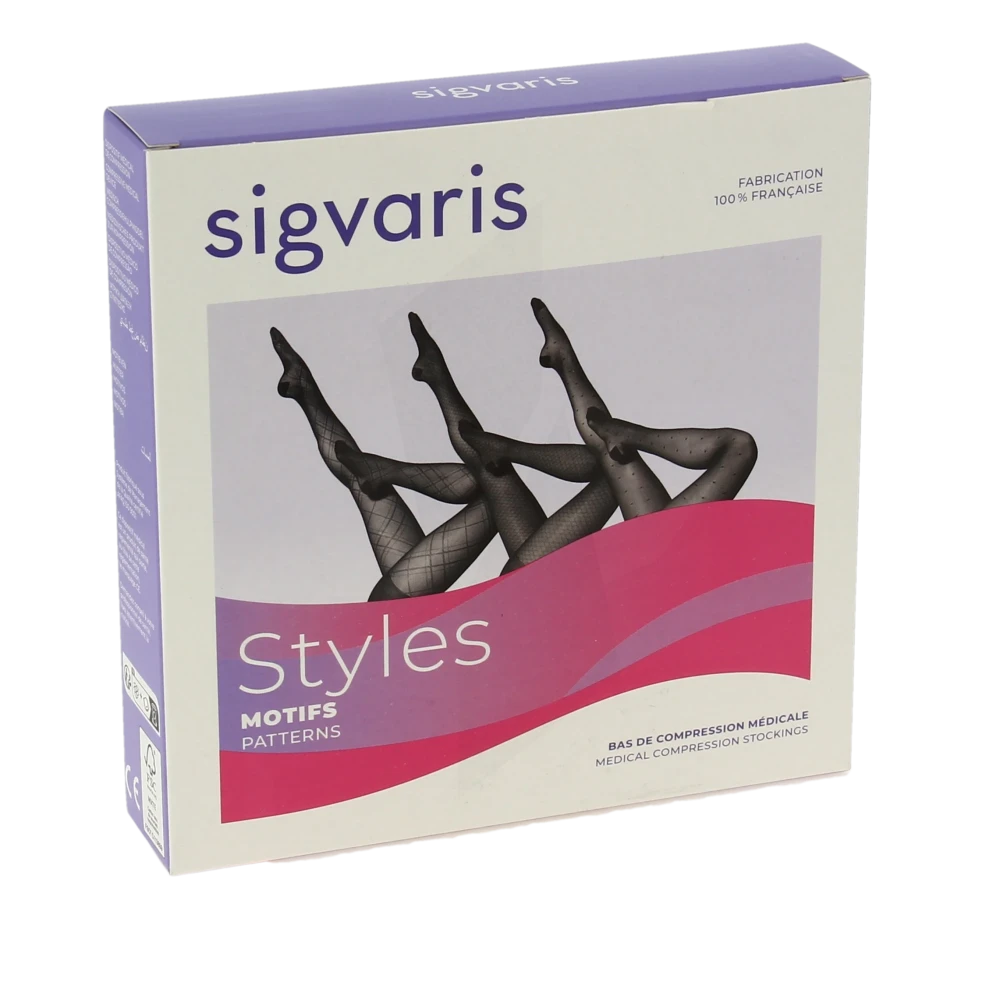 Sigvaris 2 Styles Carreaux Bas Autofix Noir Sn