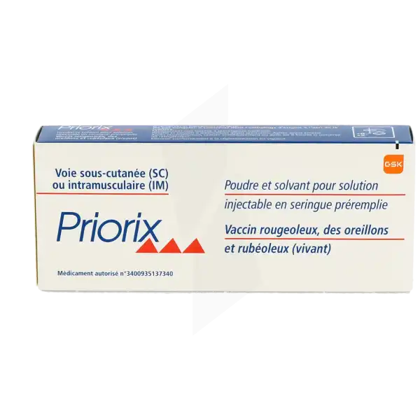 Priorix, Poudre Et Solvant Pour Solution Injectable En Seringue Préremplie. Vaccin Rougeoleux, Des Oreillons Et Rubéoleux Vivant