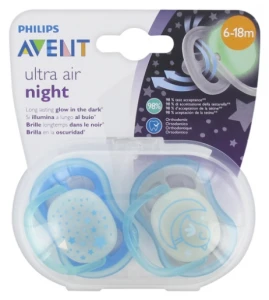 Avent Ultra Air Sucette Nuit Silicone 6-18mois Mixte Etui/2