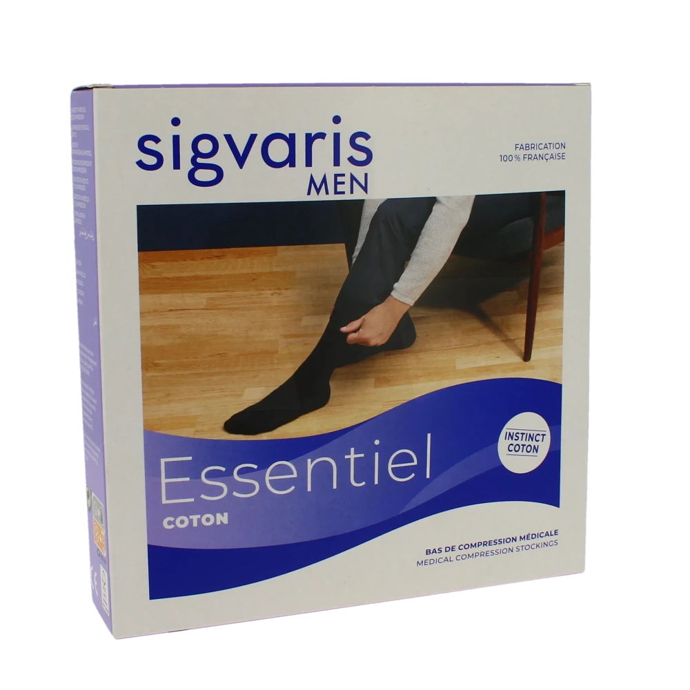 Sigvaris Essentiel Instinct Coton Bas Auto-fixants Classe 2 Homme Noir Long L