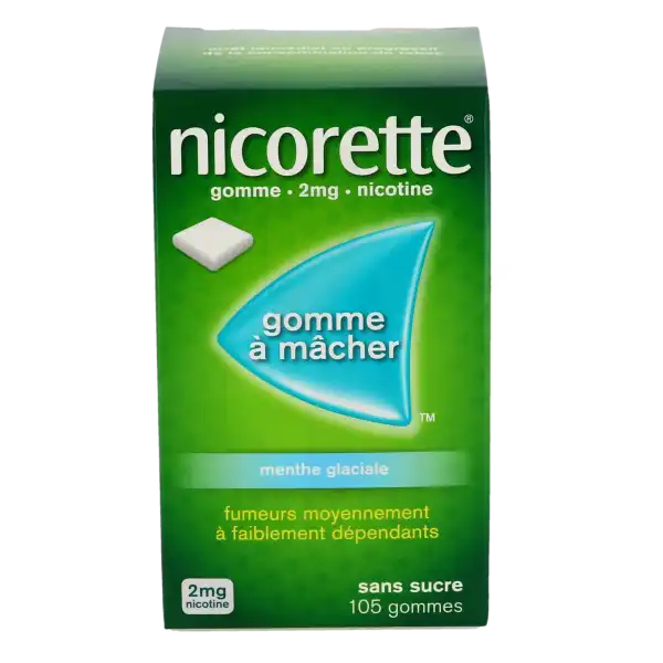 Nicorette Menthe Glaciale 2 Mg Sans Sucre, Gomme à Mâcher Médicamenteuse édulcorée Au Xylitol Et à L'acésulfame Potassique