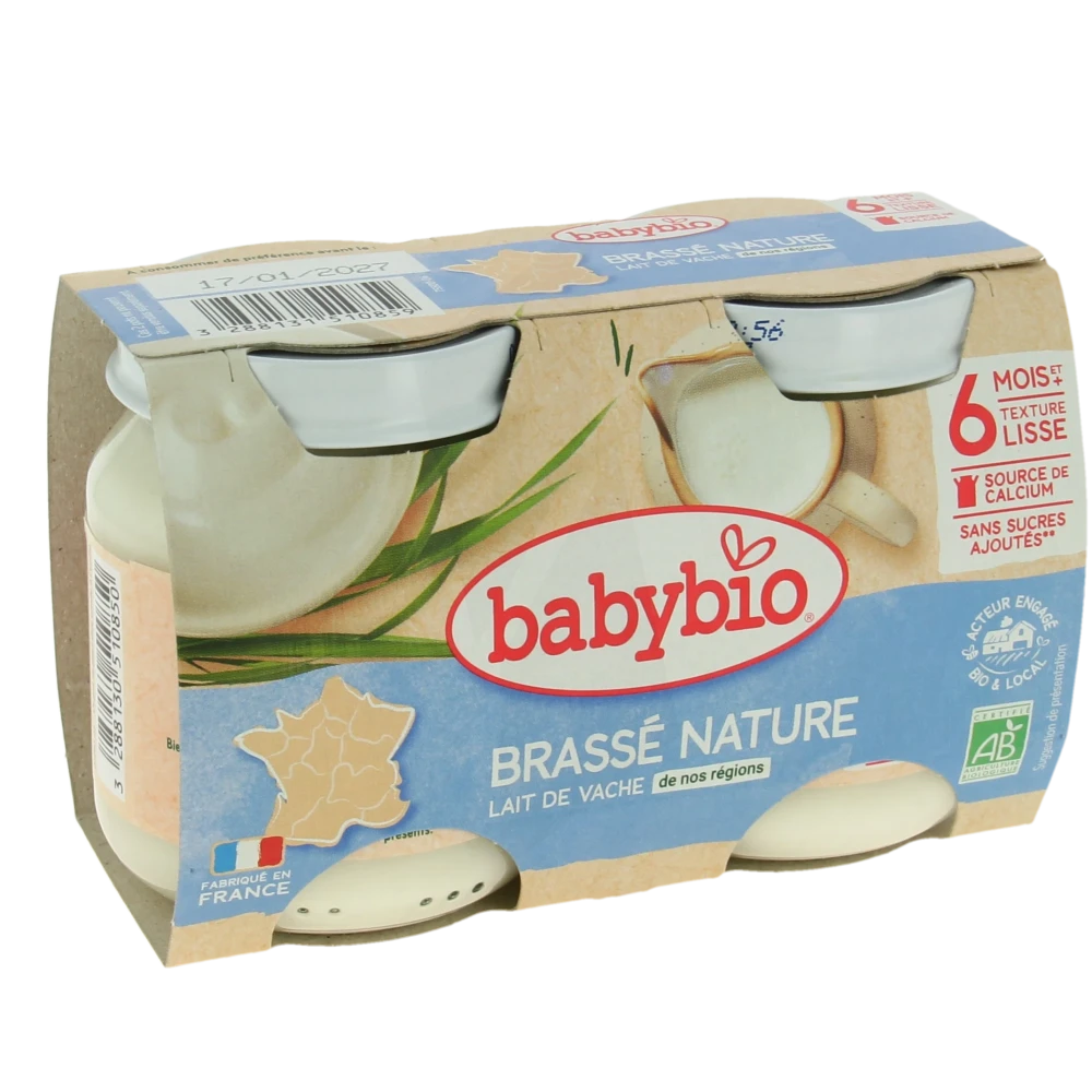 Babybio Alimentation Infantile Brassé Lait De Vache Nature 2pots/130g