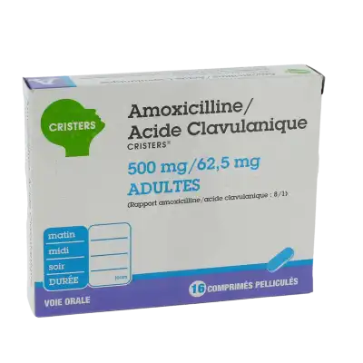 Amoxicilline/acide Clavulanique Cristers 500 Mg/62,5 Mg Adultes, Comprimé Pelliculé (rapport Amoxicilline/acide Clavulanique : 8/1) à CHAMPAGNOLE