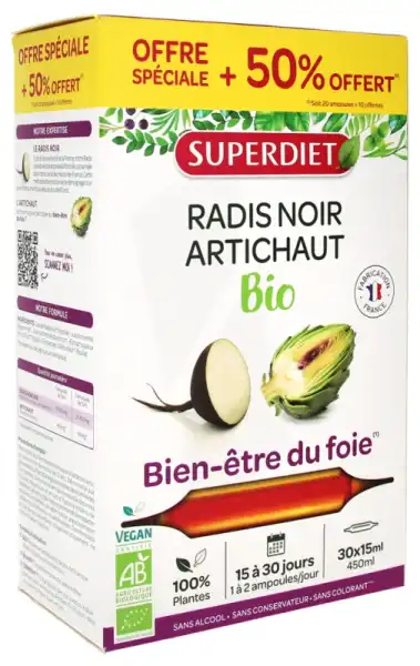 Superdiet Radis Noir Artichaut Bio Solution Buvable 30 Ampoules/10ml
