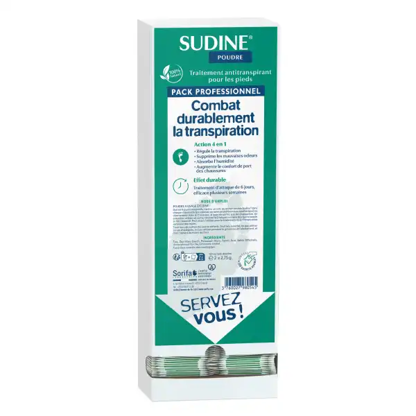 Sudine Poudre Traitement Anti-transpirant Pour Les Pieds Boite De 100 Sachets Doubles