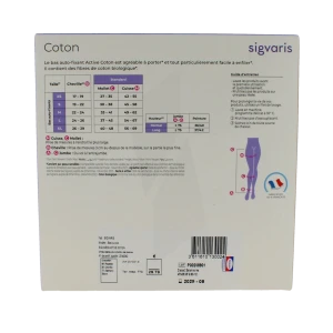 Sigvaris Active Coton Bas Auto-fixant Classe 2 Femme Noir Normal L