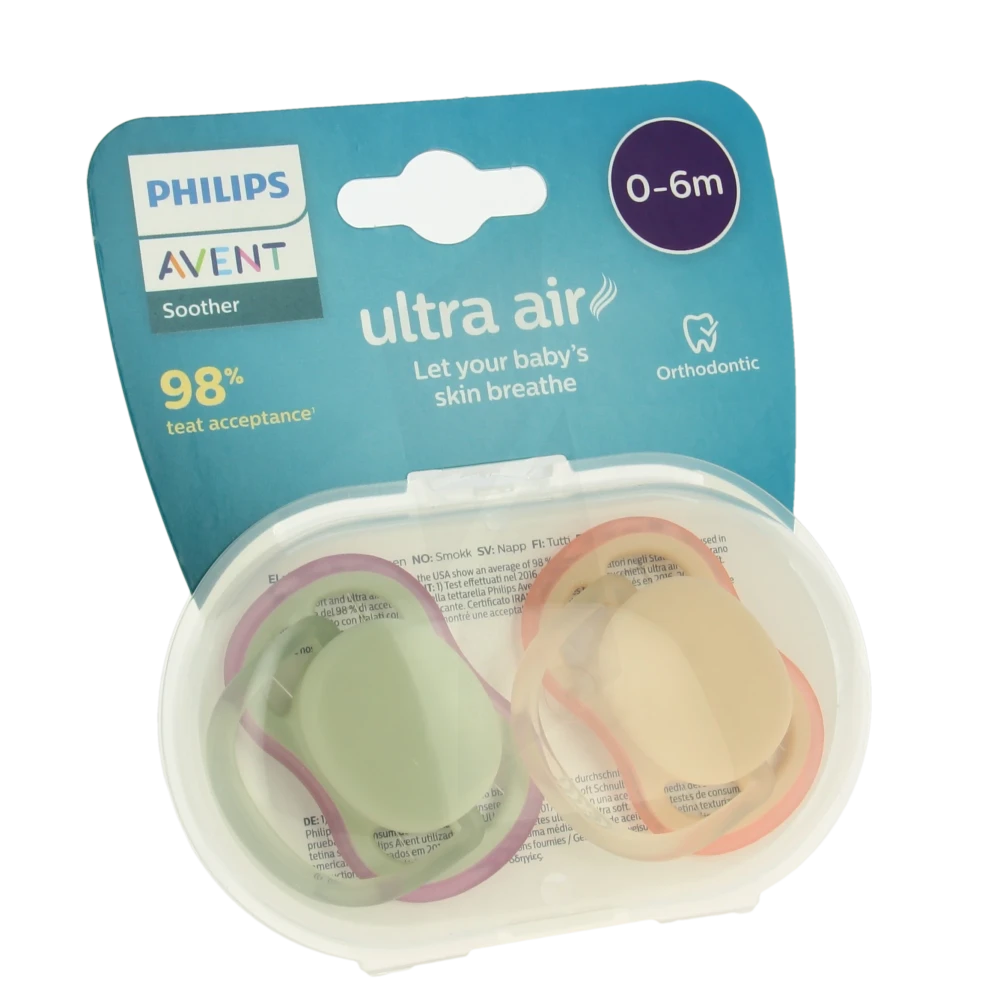 Avent Ultra Air Sucette Silicone 0-6mois Unie B/2