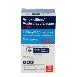 Amoxicilline Acide Clavulanique Arrow 100 Mg/12,5 Mg Par Ml Nourrissons, Poudre Pour Suspension Buvable En Flacon (rapport Amoxicilline/acide Clavulanique : 8/1)