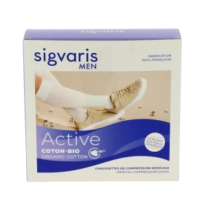 Sigvaris Active Coton Bio 55% Chaussette Classe 2 Homme Beige Normal S