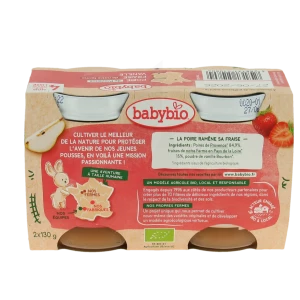 Babybio Alimentation Infantile Poire Fraises Vanille 2pots/130g