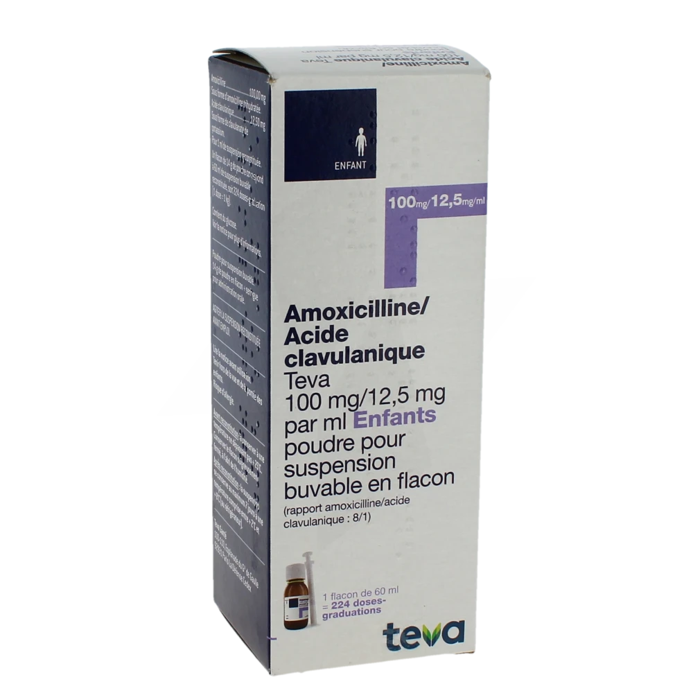 Amoxicilline/acide Clavulanique Teva 100 Mg/12,5 Mg Par Ml Enfants, Poudre Pour Suspension Buvable En Flacon (rapport Amoxicilline/acide Clavulanique : 8/1)