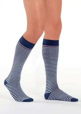 SIGVARIS STYLES MOTIFS MARINIERE CHAUSSETTES  HOMME CLASSE 2 MARINE BLANC SMALL NORMAL