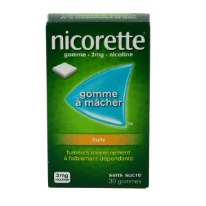 Nicorette 2 Mg Gomme à Mâcher Médicamenteuse Sans Sucre Fruits Plq/30