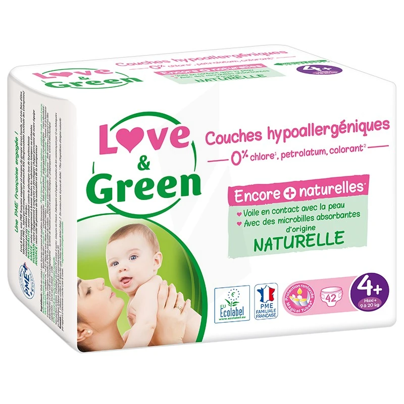meSoigner - Love & Green Couches Hypoallergéniques T4+ (9-20kg) Paquet/42
