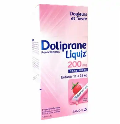 DOLIPRANELIQUIZ 200 mg Suspension buvable en sachet sans sucre édulcorée au maltitol liquide et au sorbitol B/12