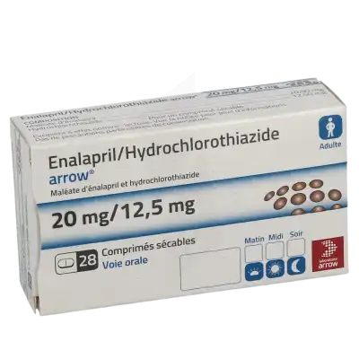 Enalapril/hydrochlorothiazide Arrow 20 Mg/12,5 Mg, Comprimé Sécable à Osny