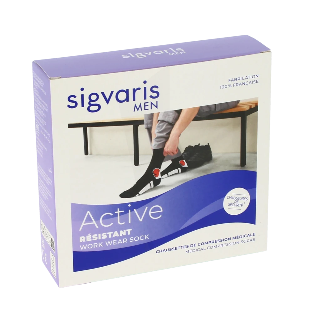 Sigvaris Active Resistant Chaussettes  Homme Classe 2 Noir Large Normal