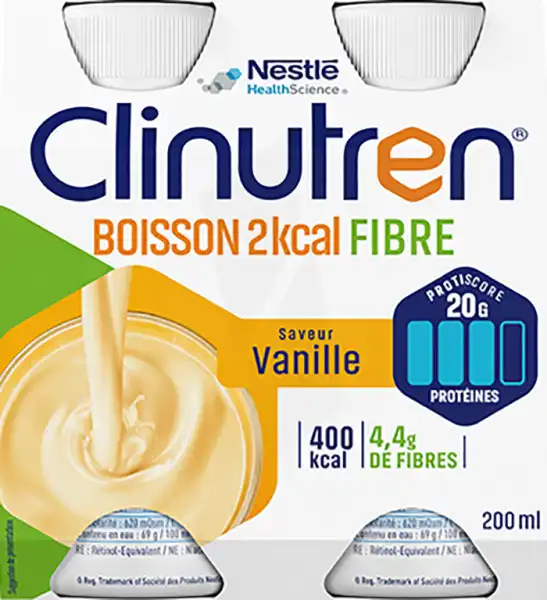 Clinutren Boisson 2 Kcal Fibres Nutriment Vanille 4 Bouteilles/200ml