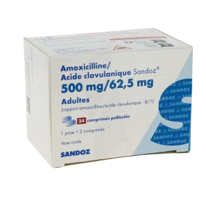 Amoxicilline/acide Clavulanique Sandoz 500 Mg/62,5 Mg Adultes, Comprimé Pelliculé (rapport Amoxicilline/acide Clavulanique : 8/1)