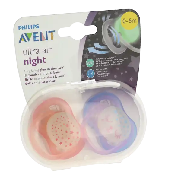 Avent Ultra Air Sucette Nuit Silicone 6-18mois Girl B/2