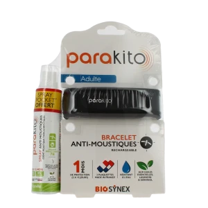 Parakito Bracelet Anti-moustique Adulte Noir +spray Offert 30ml