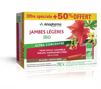 Arkofluide Bio Ultraextract Solution Buvable Jambes Légères 30 Ampoules/10ml à BORDEAUX