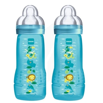 MAM bouteilles Biberons Easy Active Baby Bottle Set////1 x Baby Bottle 330  ml avec tétine Taille 2//1 x MAM Trainer Uni avec aspirateur & Soft à bec