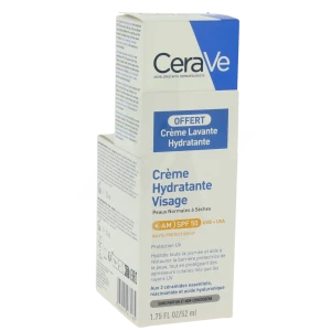 Cerave Crème Hydratante Visage Spf50 Pour Les Peaux Normales à Sèches Tube/52ml + Crème Lavante 20ml