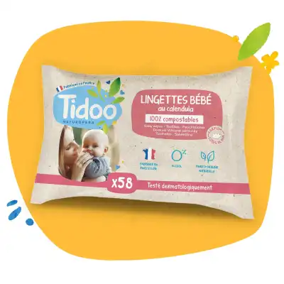 Tidoo Lingettes Compostables Peaux Sensibles Non Parfumées Sachet/58 à VILLEMUR SUR TARN