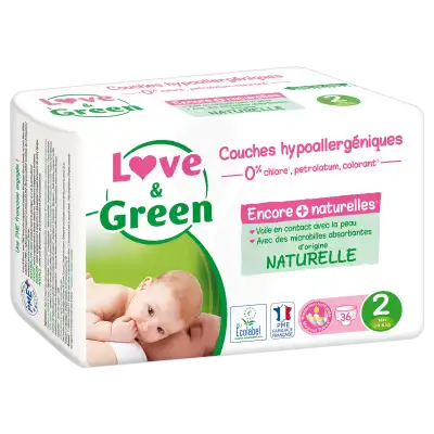 Love & Green Couches Hypoallergéniques T2 (3-6kg) Paquet/36 à La Lande-de-Fronsac