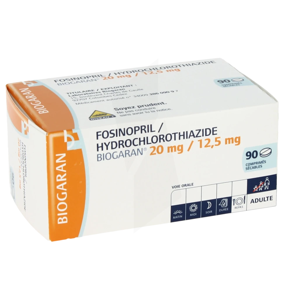 Fosinopril/hydrochlorothiazide Biogaran 20 Mg/12,5 Mg, Comprimé Sécable