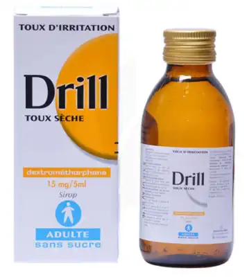 DRILL dextromethorphane 15 mg/5 ml Sirop toux sèche sans sucre adulte Fl/125ml