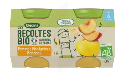 Blédina Les Récoltes Bio Pommes Nectarines Bananes 2 Pots/130g à BORDEAUX