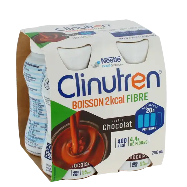 Clinutren Boisson 2 Kcal Fibres Nutriment Chocolat 4 Bouteilles/200ml