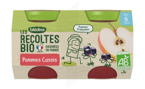 Blédina Les Récoltes Bio Pommes Cassis 2 Pots/130g
