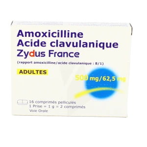 Amoxicilline/acide Clavulanique Zydus France 500 Mg/62,5 Mg Adultes, Comprimé Pelliculé (rapport Amoxicilline/acide Clavulanique: 8/1)