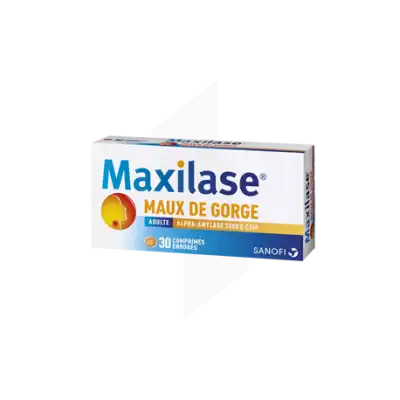 Maxilase Alpha-amylase 3000 U Ceip Cpr Enr Maux De Gorge Plq/30 à AMBARÈS-ET-LAGRAVE