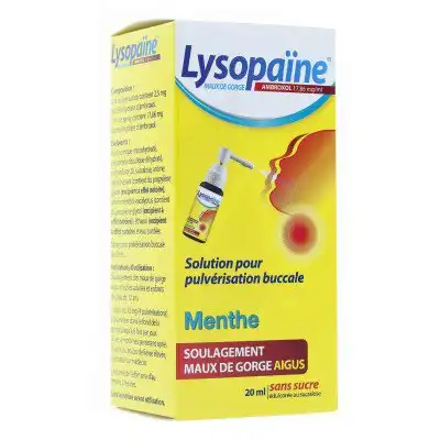 LYSOPAÏNE AMBROXOL 17,86 mg/ml Solution pour pulvérisation buccale maux de gorge sans sucre menthe Fl/20ml