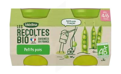 Blédina Les Récoltes Bio Petits Pois 2 Pots/130g à Angers