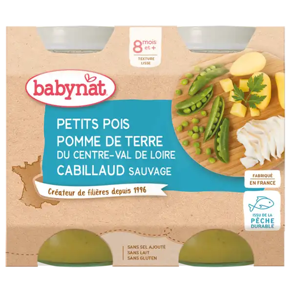 Babybio Alimentation Infantile Petits Pois Pomme De Terre Cabillaud 2pots/200g