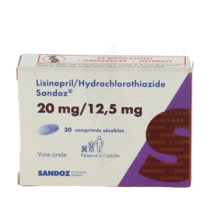 Lisinopril/hydrochlorothiazide Sandoz 20 Mg/12,5 Mg, Comprimé Sécable