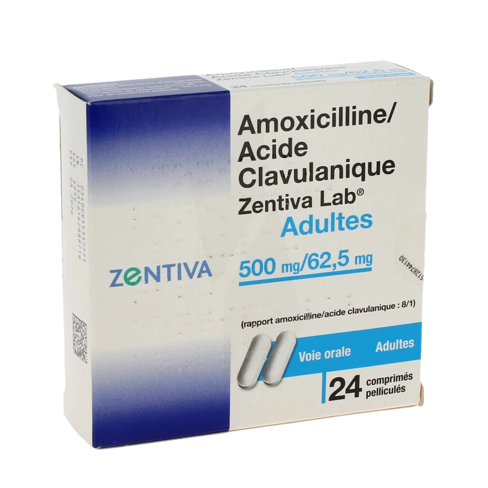 Amoxicilline/acide Clavulanique Zentiva Lab 500 Mg/62,50 Mg Adultes, Comprimé Pelliculé (rapport Amoxicilline/acide Clavulanique : 8/1)