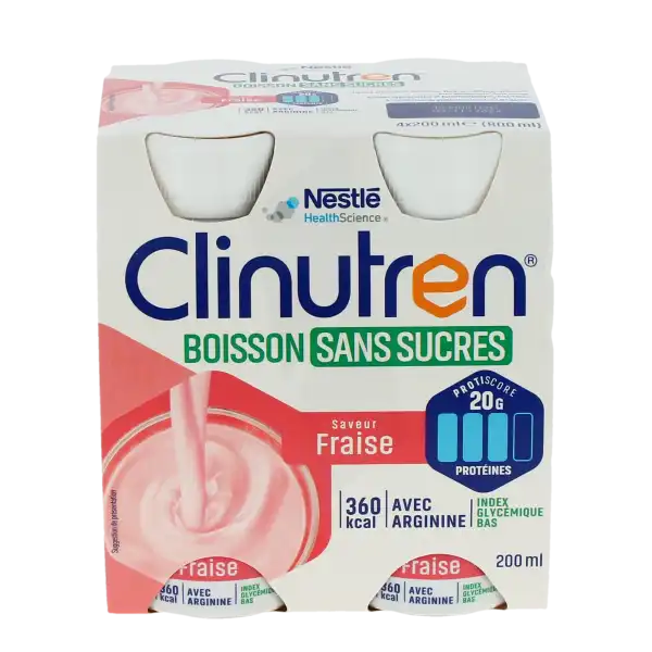 Clinutren Boisson Sans Sucre Nutriment Fraise 4 Bouteilles/200ml