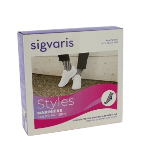 Sigvaris Styles Marinière Chaussette Classe 2 Femme Ecru/blanc Normal S
