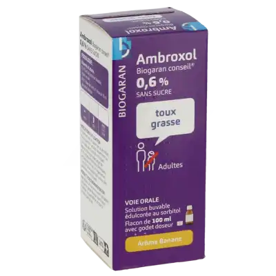 AMBROXOL BIOGARAN CONSEIL 0,6 % SANS SUCRE, solution buvable édulcorée au sorbitol