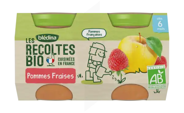 Blédina Les Récoltes Bio Pommes Fraises 2 Pots/130g