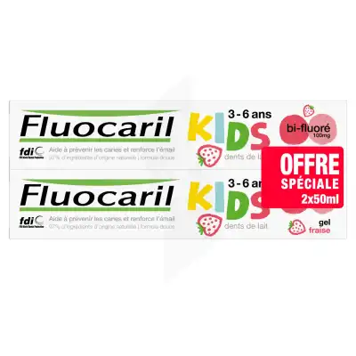 Fluocaril Kids Dentifrice Fraise 3-6 Ans 2t/50ml à LE LAVANDOU