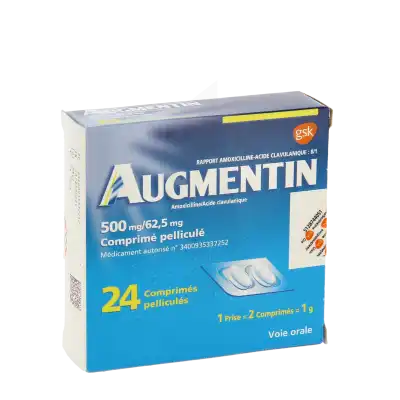 Augmentin 500 Mg/62,5 Mg, Comprimé Pelliculé (rapport Amoxicilline/acide Clavulanique : 8/1) à PEYNIER