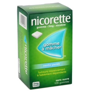Nicorette 2 Mg Gom à Mâcher Médic Sans Sucre Menthe Glaciale Plq/105