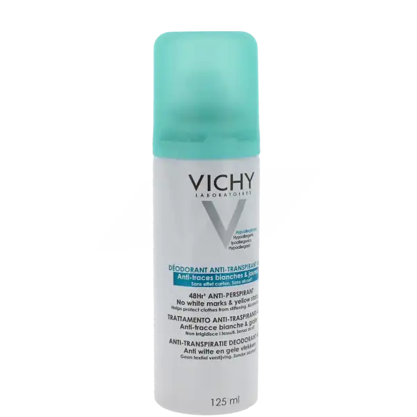 Vichy Déodorant Dermo-tolérance Anti Transpirant 48h Anti-traces Jaunes Et Blanches Anti-effet Carton Spray/125ml